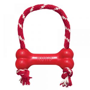 KONG Goodie Bone with Rope Classic Rubber Toys