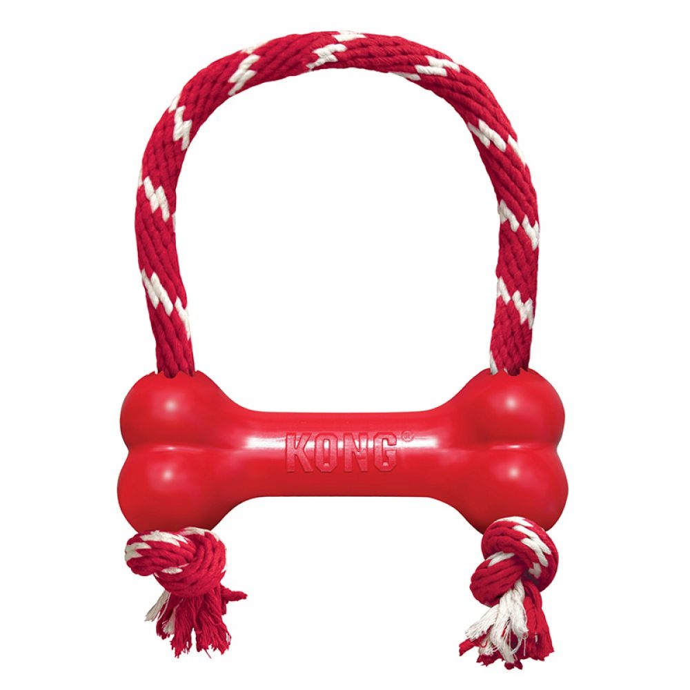 KR1 Goodie Bone wRope (1) - KONG - Roots Technologies KONG Goodie Bone with Rope Classic Rubber Toys - Image 1
