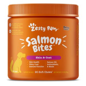 Z032SB Zesty Paws Salmon Bites Skin Supplements for Dogs (Bacon Flavour)