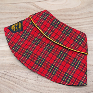 Red Black Tartan Cape with Gold Trimming Collar